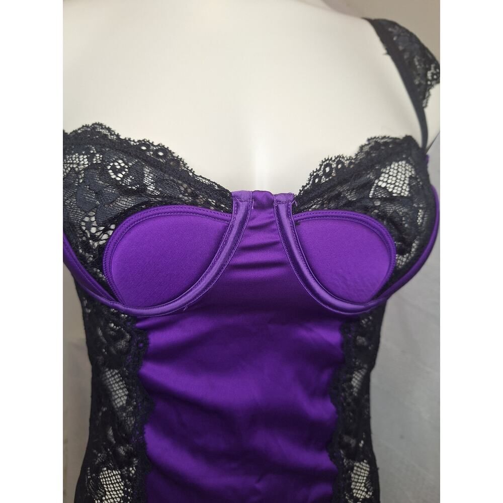 Fredericks of Hollywood Women's Small Ilana Body Suit Purple Black Sheer Lace - Picture 2 of 10